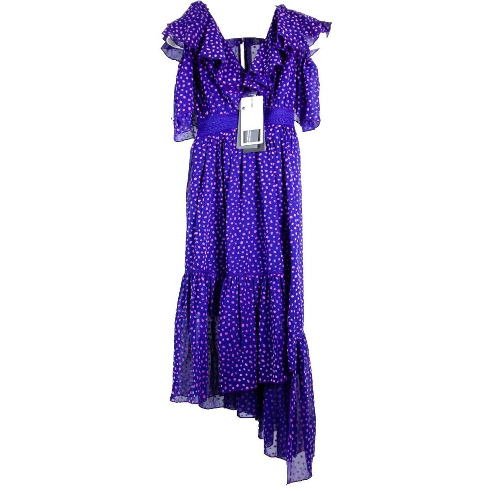 Three Floor Women's Plum Polka Dots Dress Pleated Size XXXS NWT